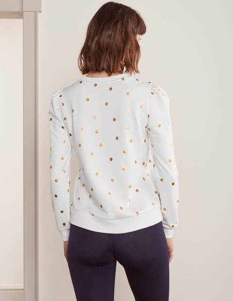 Puff Sleeve Sweatshirt - Ivory and Gold, Polka Dot Puff Sleeve Sweatshirt - Ivory and Gold, Polka Dot