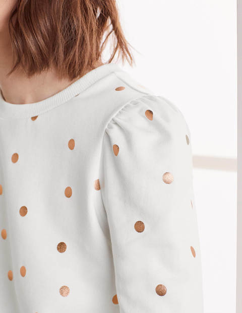 Puff Sleeve Sweatshirt - Ivory and Gold, Polka Dot Puff Sleeve Sweatshirt - Ivory and Gold, Polka Dot