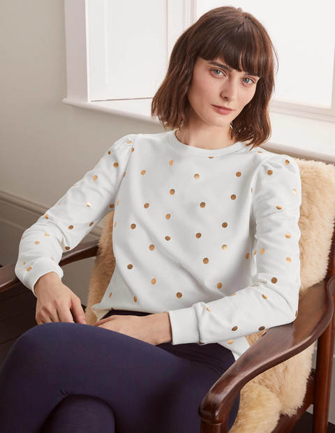 Puff Sleeve Sweatshirt - Ivory and Gold, Polka Dot Puff Sleeve Sweatshirt - Ivory and Gold, Polka Dot