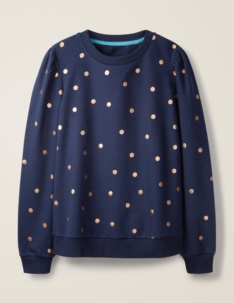 Puff Sleeve Sweatshirt - Navy and Gold, Polka Dot Puff Sleeve Sweatshirt - Navy and Gold, Polka Dot
