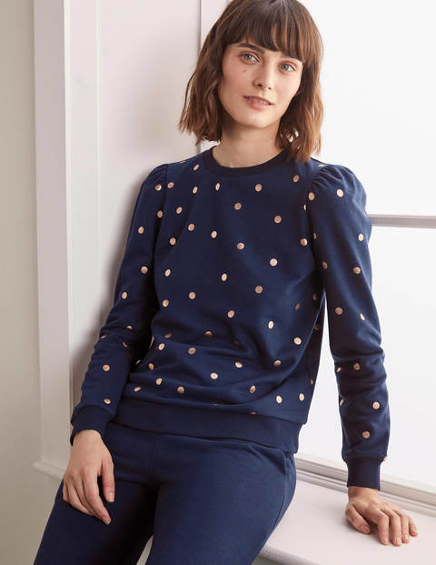 Puff Sleeve Sweatshirt - Navy and Gold, Polka Dot Puff Sleeve Sweatshirt - Navy and Gold, Polka Dot