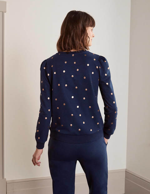 Puff Sleeve Sweatshirt - Navy and Gold, Polka Dot Puff Sleeve Sweatshirt - Navy and Gold, Polka Dot