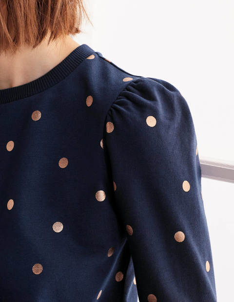 Puff Sleeve Sweatshirt - Navy and Gold, Polka Dot Puff Sleeve Sweatshirt - Navy and Gold, Polka Dot