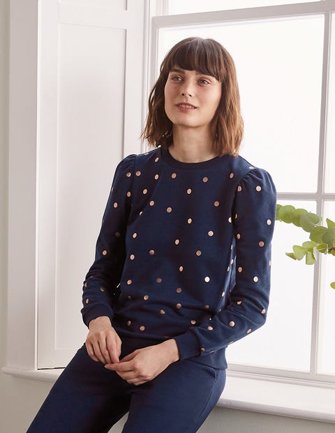 Puff Sleeve Sweatshirt - Navy and Gold, Polka Dot Puff Sleeve Sweatshirt - Navy and Gold, Polka Dot