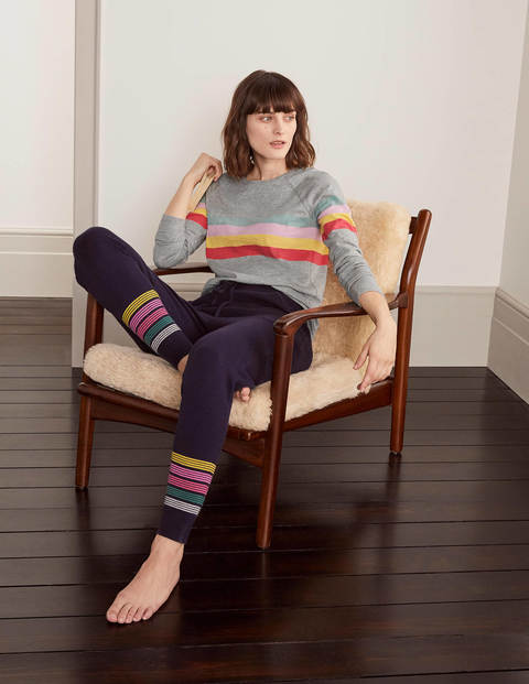 Lorna Baseball Jersey Tee - Grey Marl, Rainbow Stripe Lorna Baseball Jersey Tee - Grey Marl, Rainbow Stripe