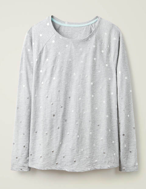 Lorna Baseball Jersey Tee - Grey Marl, Polka Dot Lorna Baseball Jersey Tee - Grey Marl, Polka Dot