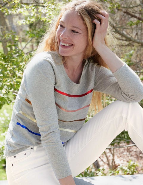 Lorna Baseball Jersey Tee - Grey Marl, Foil Stripe Lorna Baseball Jersey Tee - Grey Marl, Foil Stripe