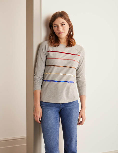 Lorna Baseball Jersey Tee - Grey Marl, Foil Stripe Lorna Baseball Jersey Tee - Grey Marl, Foil Stripe