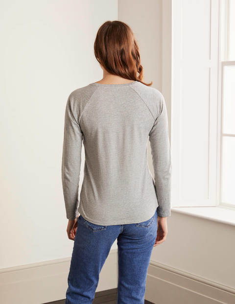 Lorna Baseball Jersey Tee - Grey Marl, Foil Stripe Lorna Baseball Jersey Tee - Grey Marl, Foil Stripe