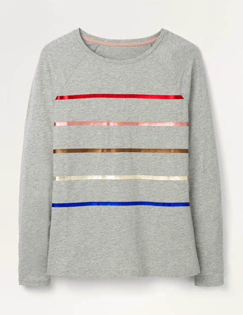 Lorna Baseball Jersey Tee - Grey Marl, Foil Stripe Lorna Baseball Jersey Tee - Grey Marl, Foil Stripe