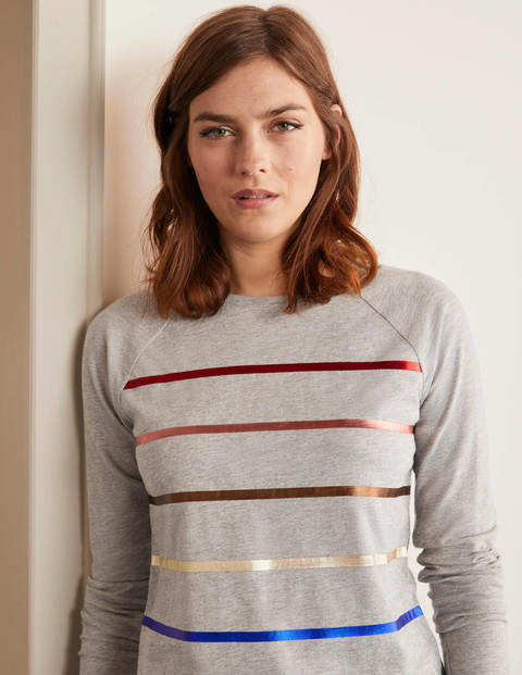 Lorna Baseball Jersey Tee - Grey Marl, Foil Stripe Lorna Baseball Jersey Tee - Grey Marl, Foil Stripe