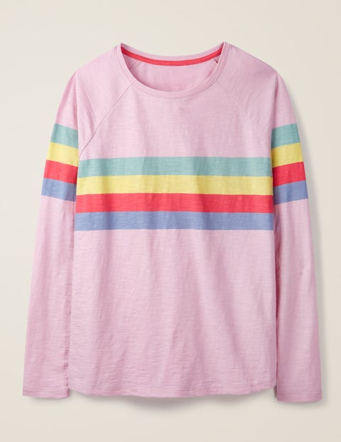 Lorna Baseball Jersey Tee - Soft Peony, Rainbow Stripe Lorna Baseball Jersey Tee - Soft Peony, Rainbow Stripe