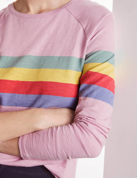 Lorna Baseball Jersey Tee - Soft Peony, Rainbow Stripe Lorna Baseball Jersey Tee - Soft Peony, Rainbow Stripe