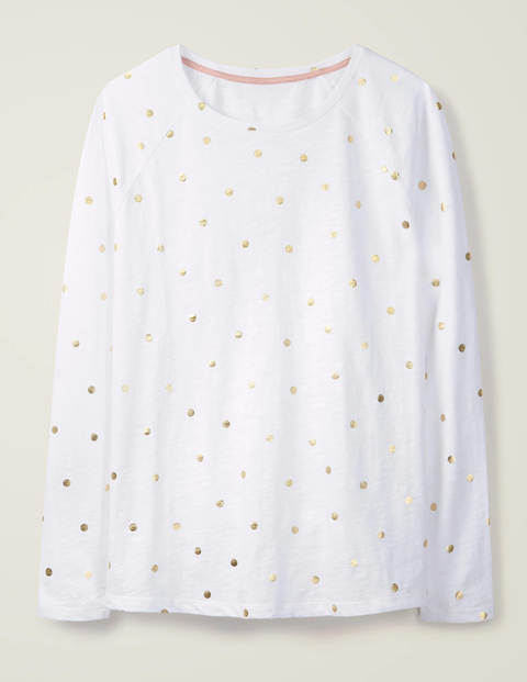 Lorna Baseball Jersey Tee - White and Gold, Polka Dot Lorna Baseball Jersey Tee - White and Gold, Polka Dot