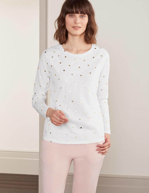Lorna Baseball Jersey Tee - White and Gold, Polka Dot Lorna Baseball Jersey Tee - White and Gold, Polka Dot