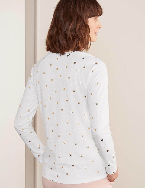 Lorna Baseball Jersey Tee - White and Gold, Polka Dot Lorna Baseball Jersey Tee - White and Gold, Polka Dot