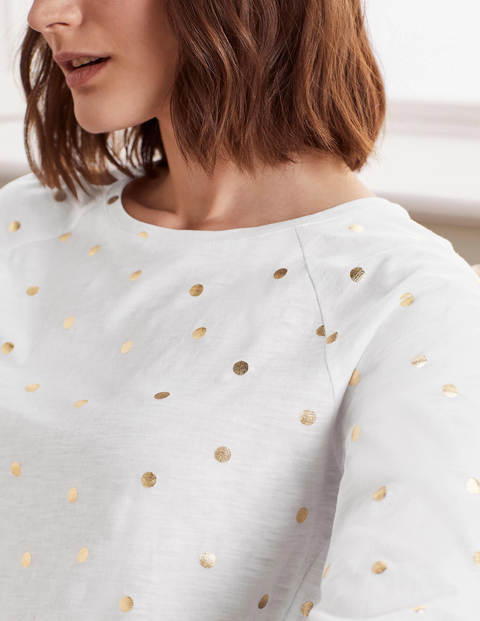 Lorna Baseball Jersey Tee - White and Gold, Polka Dot Lorna Baseball Jersey Tee - White and Gold, Polka Dot