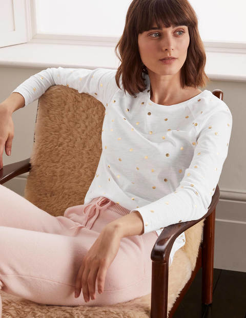 Lorna Baseball Jersey Tee - White and Gold, Polka Dot Lorna Baseball Jersey Tee - White and Gold, Polka Dot