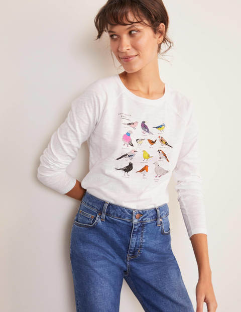 Lorna Baseball Jersey Tee - White, Great British Birds Lorna Baseball Jersey Tee - White, Great British Birds