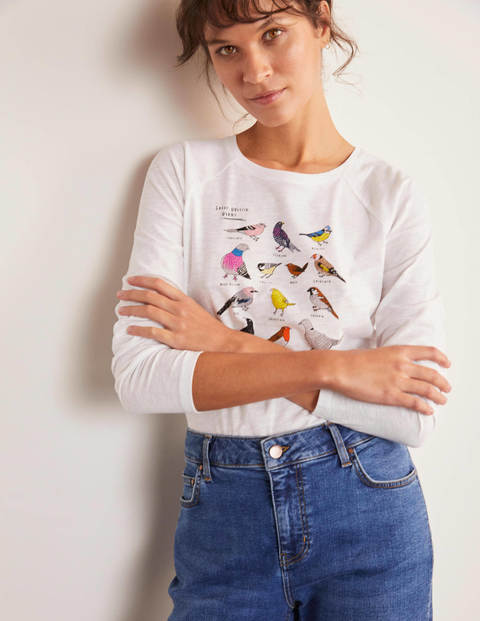 Lorna Baseball Jersey Tee - White, Great British Birds Lorna Baseball Jersey Tee - White, Great British Birds