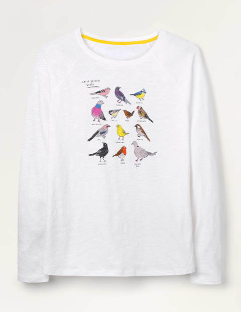 Lorna Baseball Jersey Tee - White, Great British Birds Lorna Baseball Jersey Tee - White, Great British Birds