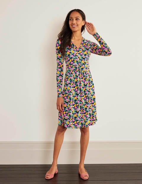 Layla Jersey Dress - Ivory, Abstract Palm Layla Jersey Dress - Ivory, Abstract Palm