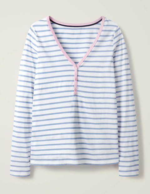 Theodora Jersey Henley Top - Ivory/Sea Mist Theodora Jersey Henley Top - Ivory/Sea Mist