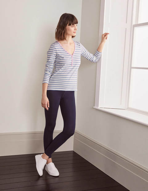 Theodora Jersey Henley Top - Ivory/Sea Mist Theodora Jersey Henley Top - Ivory/Sea Mist
