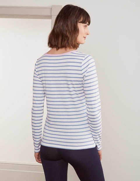 Theodora Jersey Henley Top - Ivory/Sea Mist Theodora Jersey Henley Top - Ivory/Sea Mist