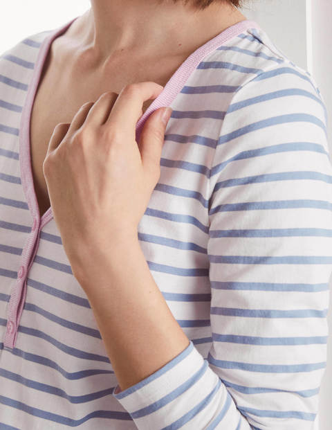 Theodora Jersey Henley Top - Ivory/Sea Mist Theodora Jersey Henley Top - Ivory/Sea Mist