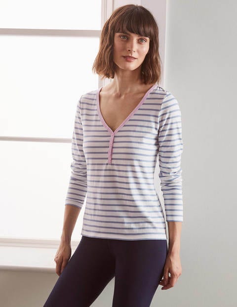 Theodora Jersey Henley Top - Ivory/Sea Mist Theodora Jersey Henley Top - Ivory/Sea Mist