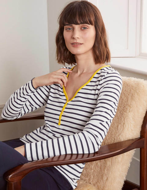 Theodora Jersey Henley Top - Ivory/Navy Theodora Jersey Henley Top - Ivory/Navy