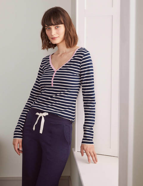 Theodora Jersey Henley Top - Navy/Ivory Theodora Jersey Henley Top - Navy/Ivory