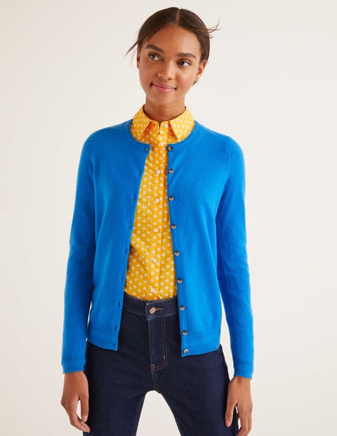 Kaschmircardigan mit Rundhalsausschnitt - Kräftiges Blau Kaschmircardigan mit Rundhalsausschnitt - Kräftiges Blau