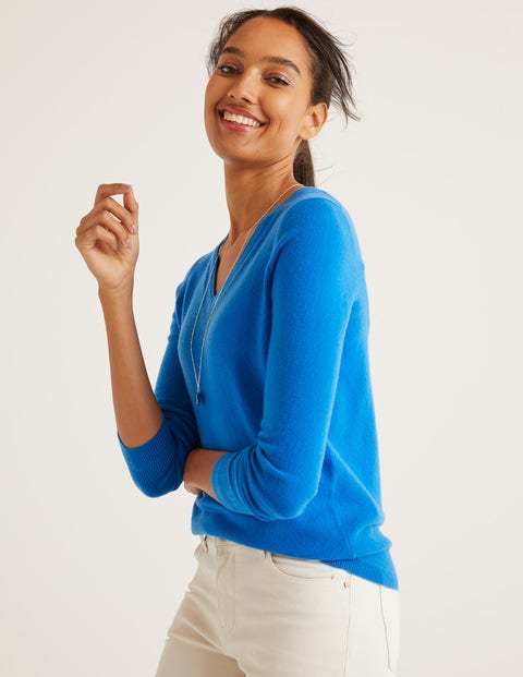 Kaschmirpullover mit V-Ausschnitt - Kräftiges Blau Kaschmirpullover mit V-Ausschnitt - Kräftiges Blau