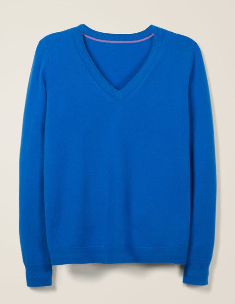 Kaschmirpullover mit V-Ausschnitt - Kräftiges Blau Kaschmirpullover mit V-Ausschnitt - Kräftiges Blau