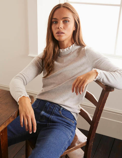 Lincoln Cotton Frill Jumper - Grey Melange Lincoln Cotton Frill Jumper - Grey Melange