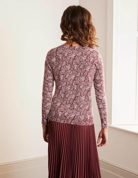Eldon Baumwollpullover mit V-Ausschnitt - Rotbraun, Zebrawellen Eldon Baumwollpullover mit V-Ausschnitt - Rotbraun, Zebrawellen