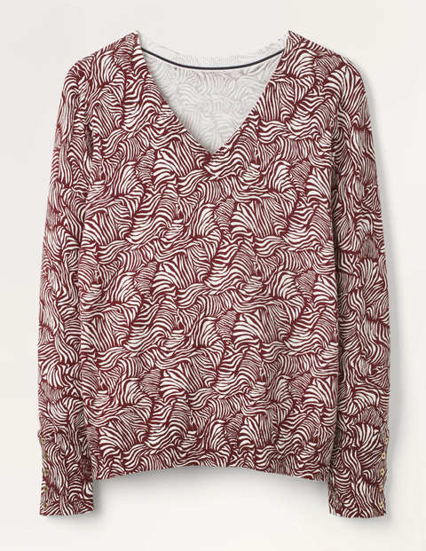 Eldon Baumwollpullover mit V-Ausschnitt - Rotbraun, Zebrawellen Eldon Baumwollpullover mit V-Ausschnitt - Rotbraun, Zebrawellen