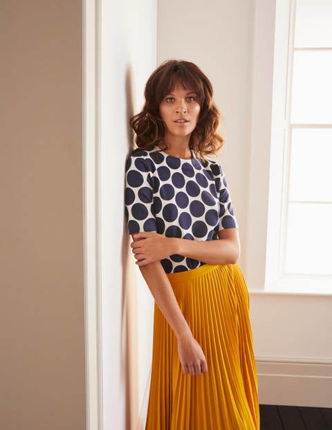 Abingdon Cotton Knitted Tee - Ivory and Navy, Brand Spot Abingdon Cotton Knitted Tee - Ivory and Navy, Brand Spot