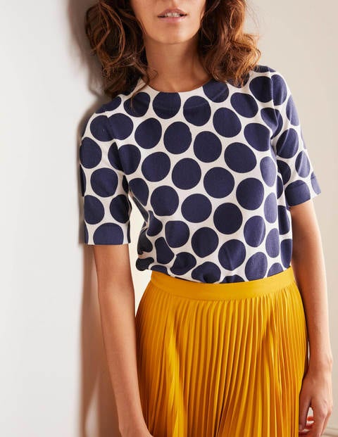Abingdon Cotton Knitted Tee - Ivory and Navy, Brand Spot Abingdon Cotton Knitted Tee - Ivory and Navy, Brand Spot
