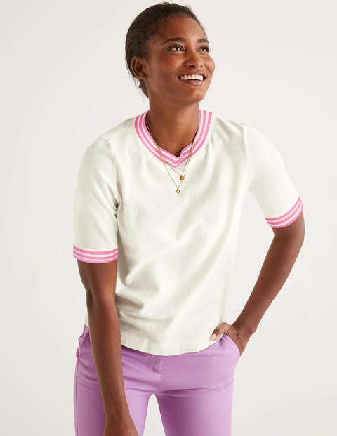 Abingdon Knitted Tee - Ivory, Plum Blossom Stripe Abingdon Knitted Tee - Ivory, Plum Blossom Stripe