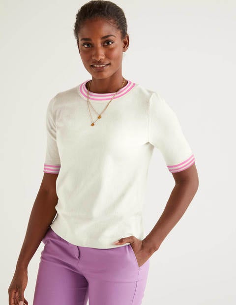 Abingdon Knitted Tee - Ivory, Plum Blossom Stripe Abingdon Knitted Tee - Ivory, Plum Blossom Stripe