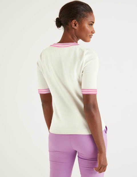 Abingdon Knitted Tee - Ivory, Plum Blossom Stripe Abingdon Knitted Tee - Ivory, Plum Blossom Stripe