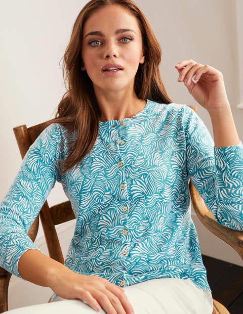 Cardigan col rond Eldon en coton - Bleu Lomond, vague zèbre Cardigan col rond Eldon en coton - Bleu Lomond, vague zèbre