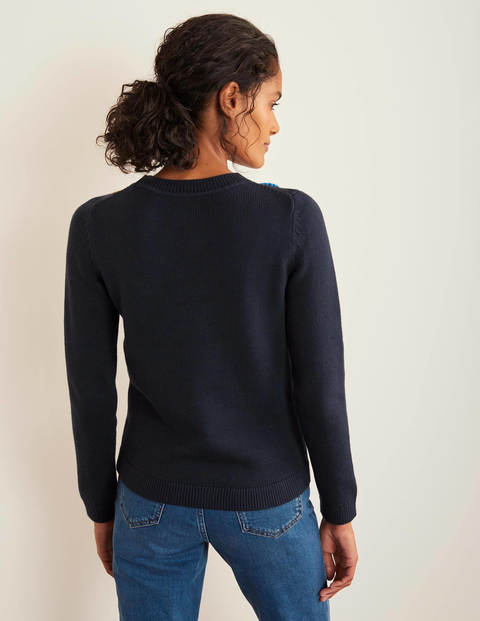 Derby Bestickter Pullover - Navy, Blumenstickerei Derby Bestickter Pullover - Navy, Blumenstickerei