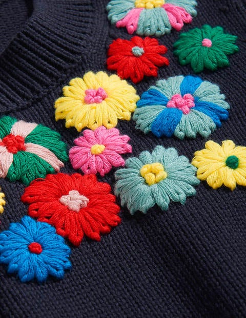 Derby Bestickter Pullover - Navy, Blumenstickerei Derby Bestickter Pullover - Navy, Blumenstickerei