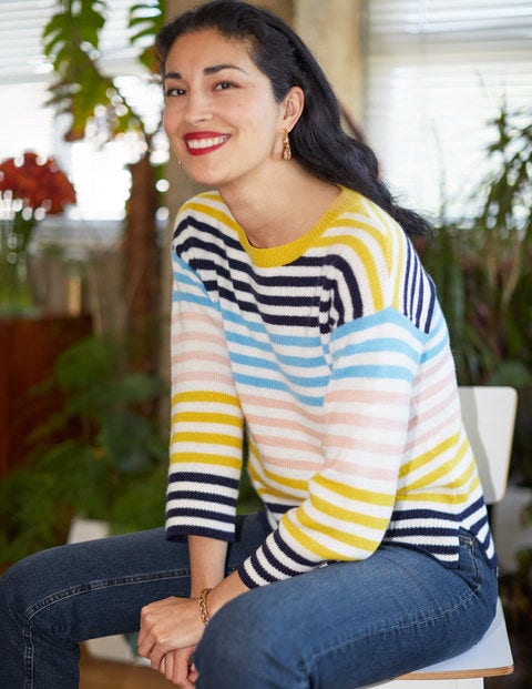 Grafton Cashmere Jumper - Navy, Milkshake Stripe Grafton Cashmere Jumper - Navy, Milkshake Stripe