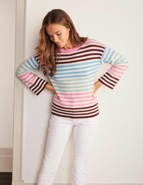 Grafton Cashmere Sweater - Maroon, Plum Blossom Stripe Grafton Cashmere Sweater - Maroon, Plum Blossom Stripe