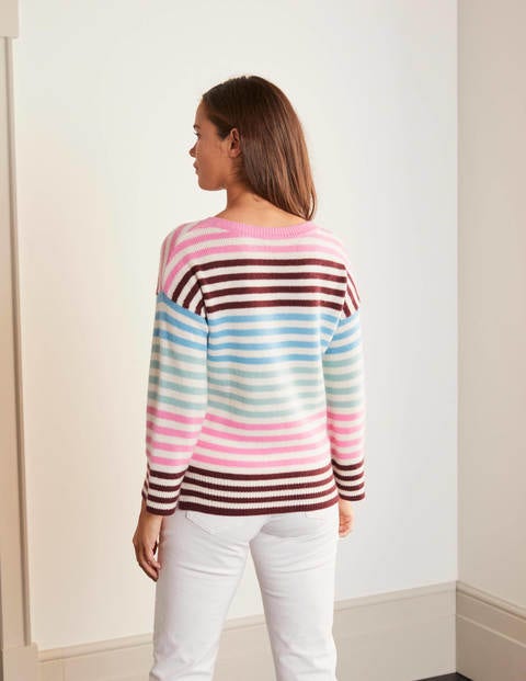 Grafton Cashmere Sweater - Maroon, Plum Blossom Stripe Grafton Cashmere Sweater - Maroon, Plum Blossom Stripe